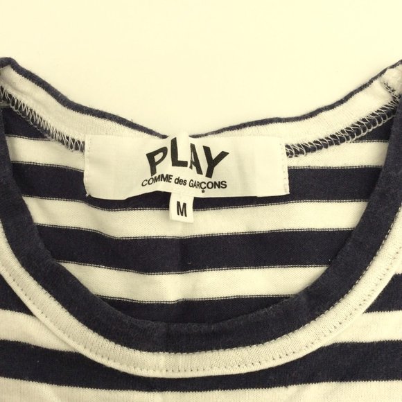 Comme des Garcons PLAY Blue/White Little Heart Long Sleeve Striped T-shirt - Picture 4 of 4
